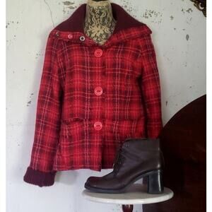 FREE PEOPLE Women's Academia Teacher Chunky Collar Wool Blend Plaid Tweed Coat